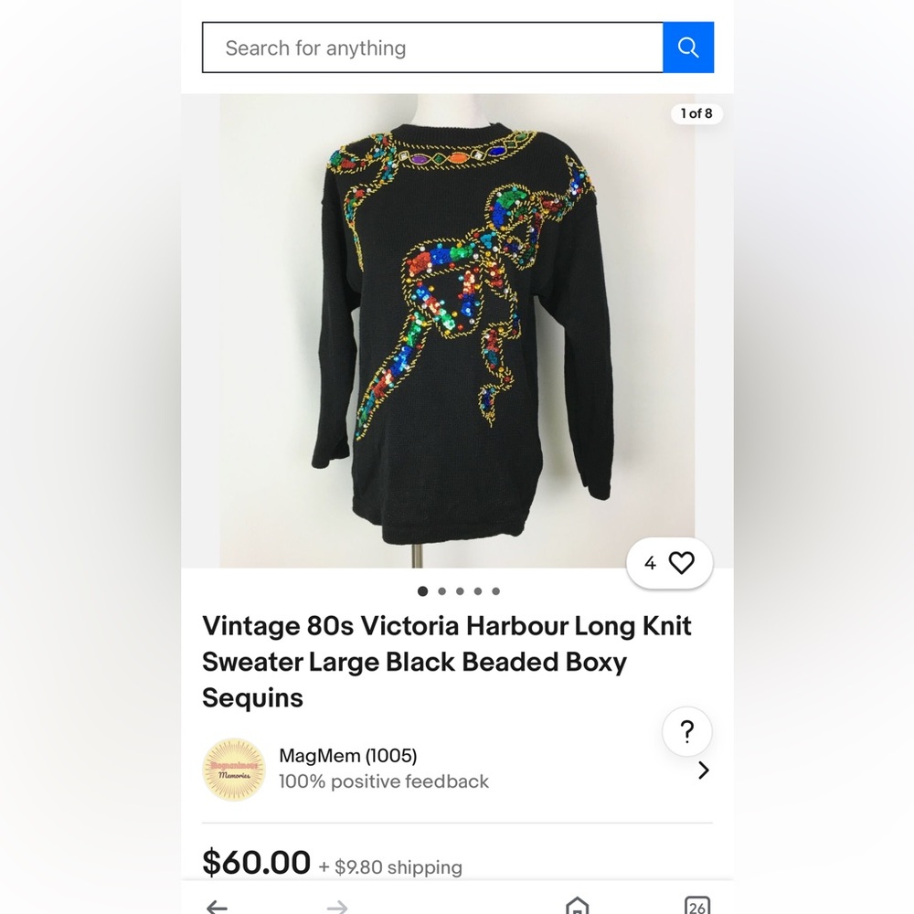 Beautiful vintage sequin ugly Christmas sweater by trimmings!
